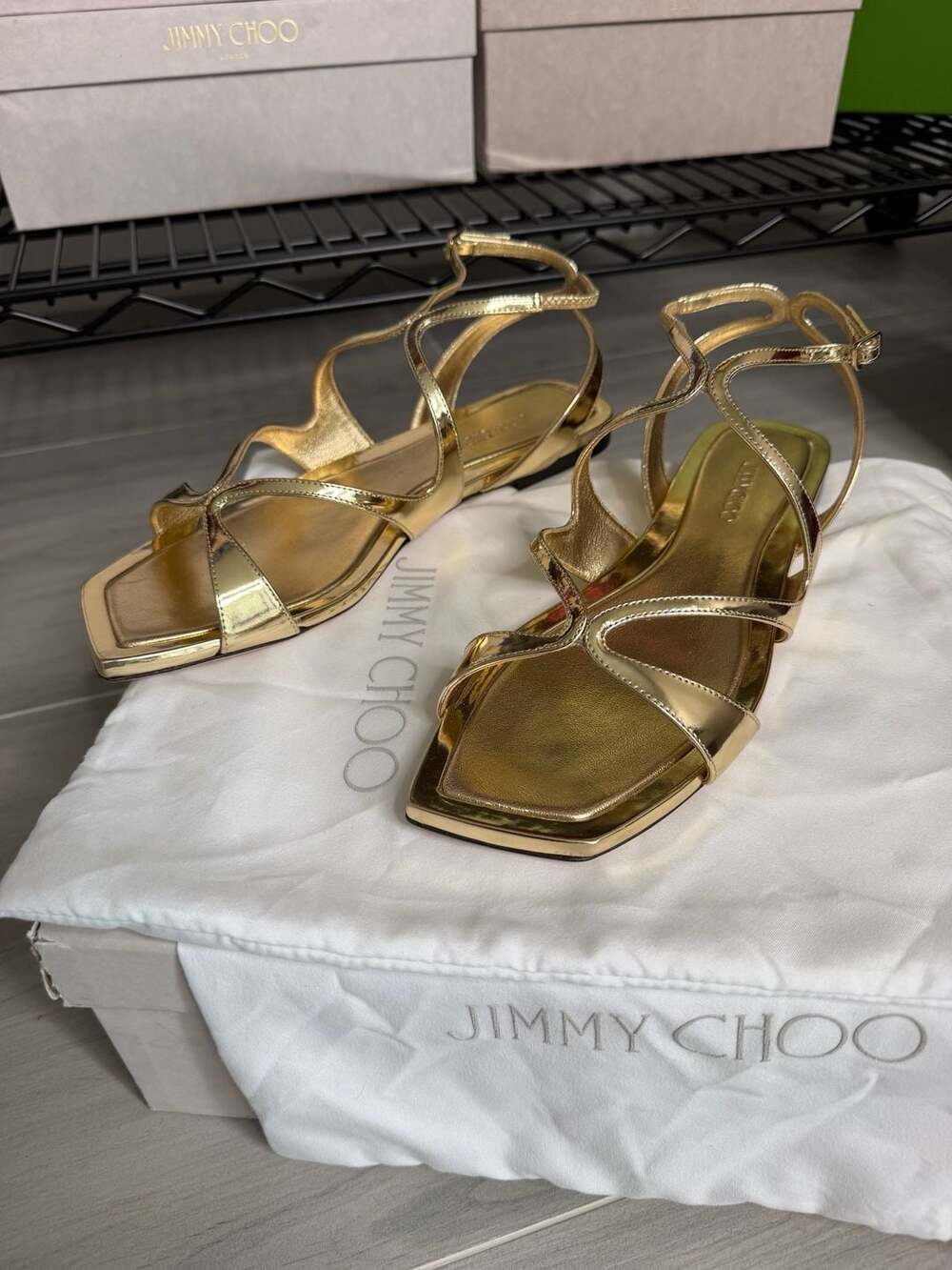 Jimmy Choo Ayla Flat Gold Metallic Leather Flat Sandals EU 39.5 US 9 Retail $950
